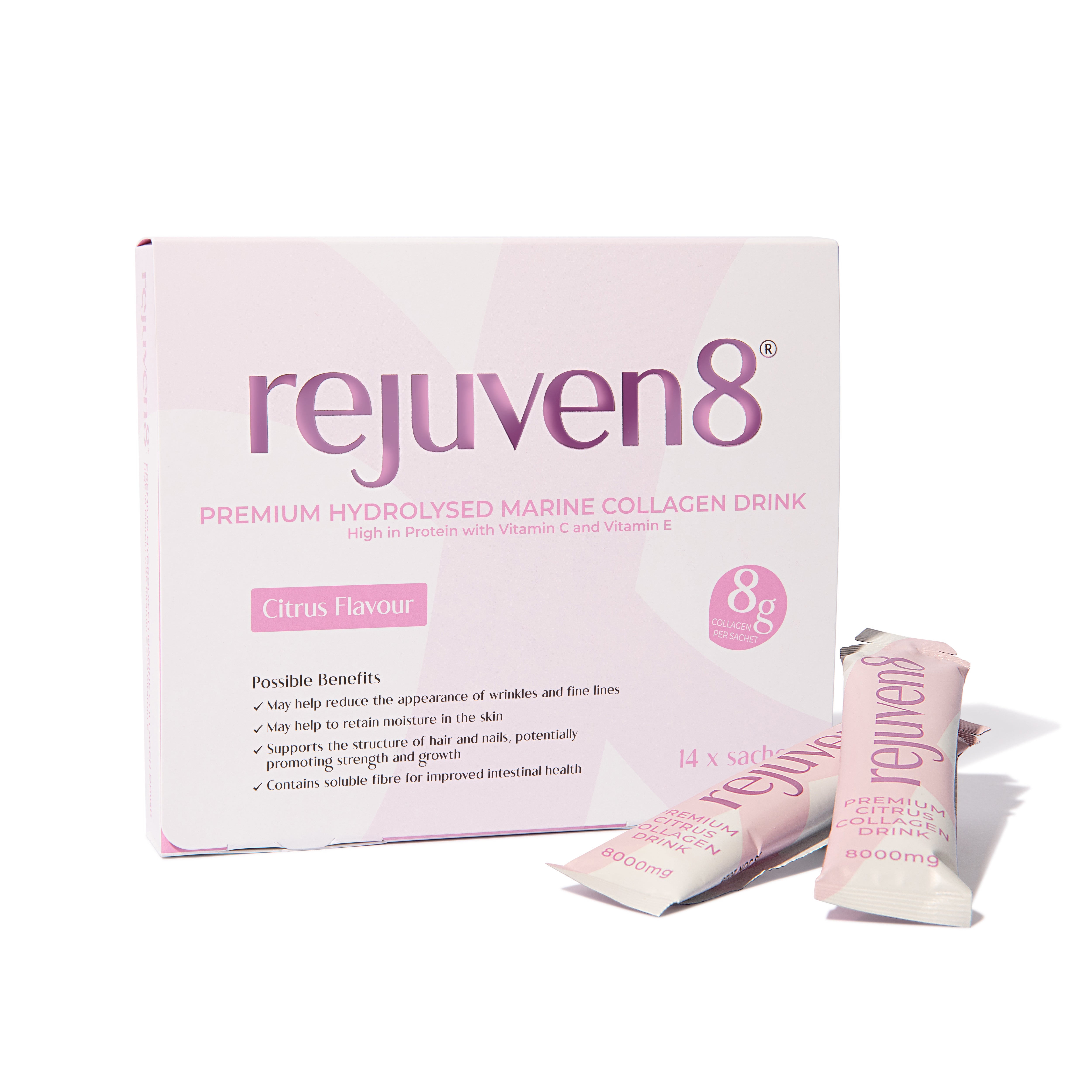 Rejuven8 Premium Hydrolysed Marine Liquid Collagen Drink 8000mg, 14 sachets 14 x 30ml (14 day supply)